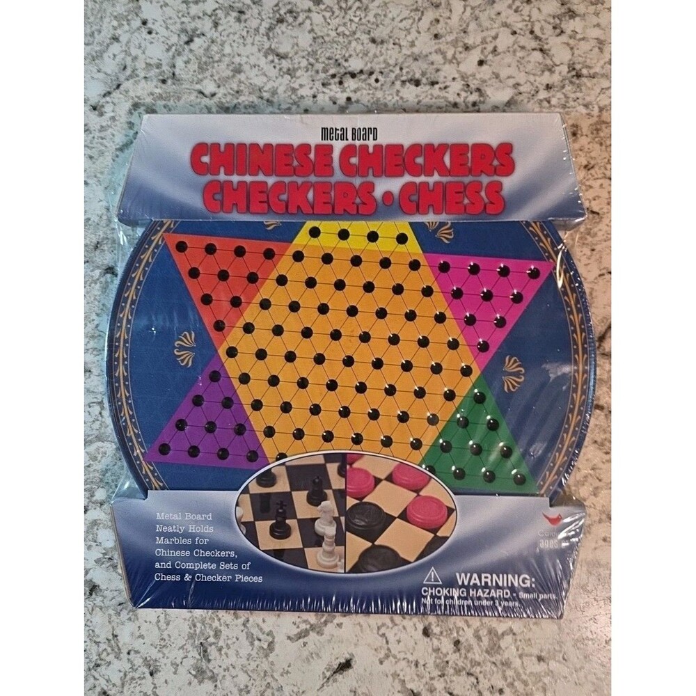 2006 Cardinal Metal Board Chinese Checkers, Chess, and Checkers New Sealed